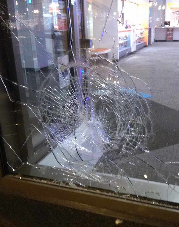 A shattered commercial window
