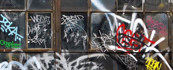 Image showing a lot of graffiti on windows