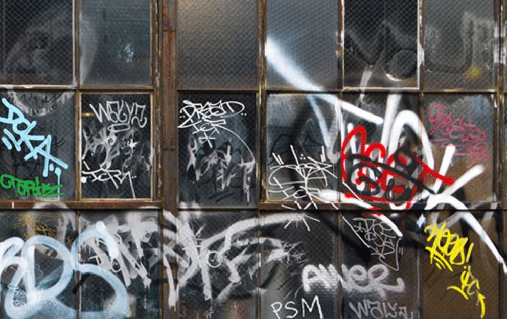 Image showing a lot of graffiti on windows